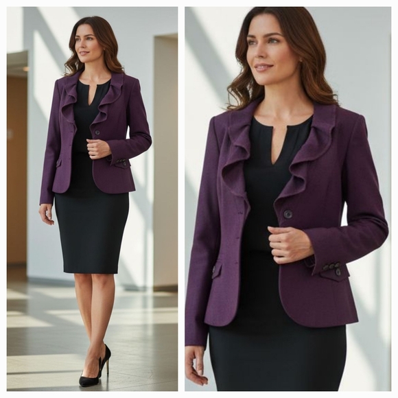 Zara Jackets & Blazers - NEW Zara Woman Wool Blend Ruffle Neck Blazer Jacket in Plum Purple Size XL